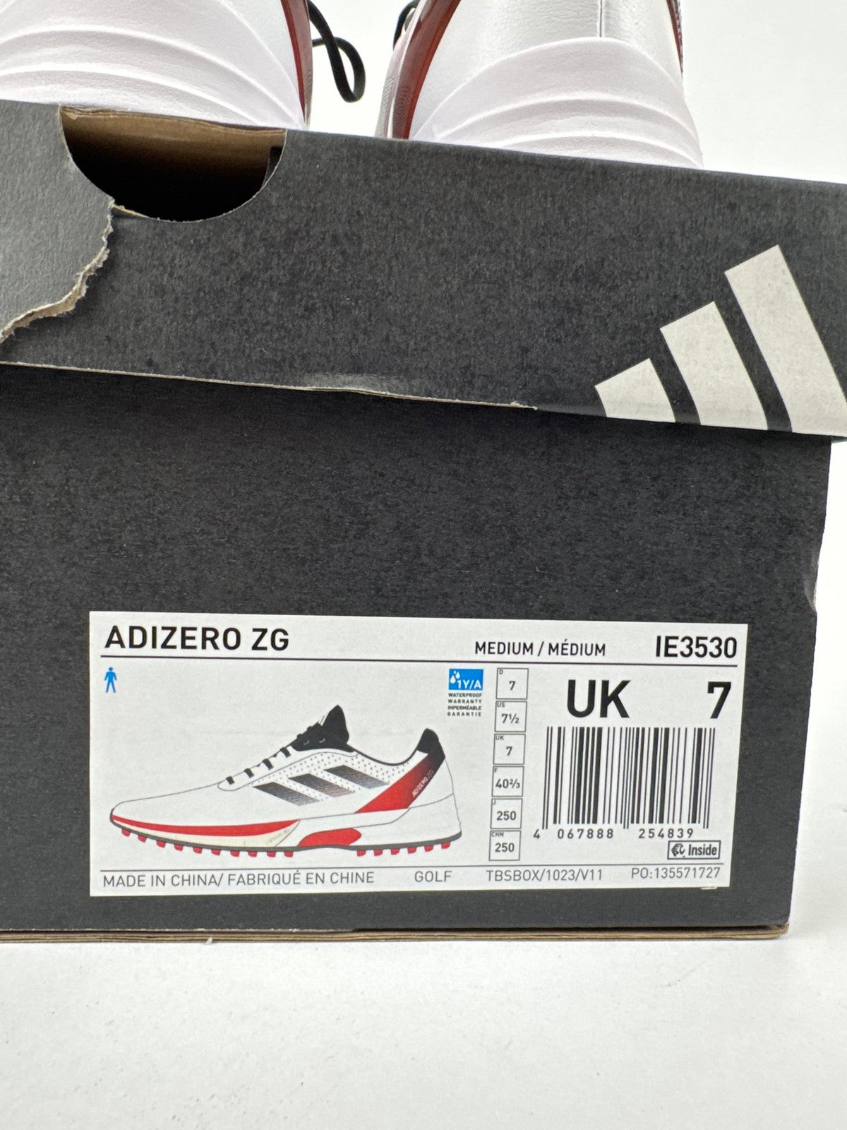 Adidas Adizero ZG Golf Shoes Mens UK 7 White Red Lightweight Comfort/312407