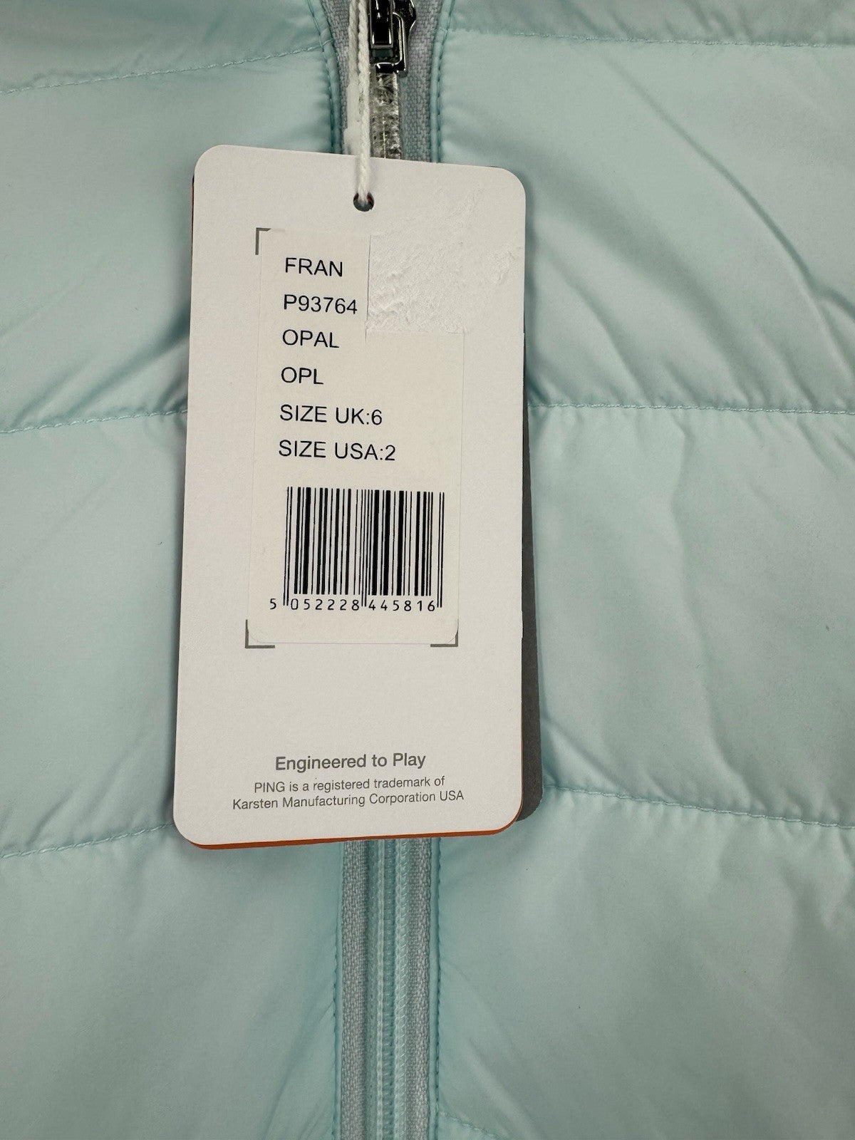 Ping Fran Golf Jacket Women's Size UK 10 Opal Light Blue Zip Up Quilted/315217