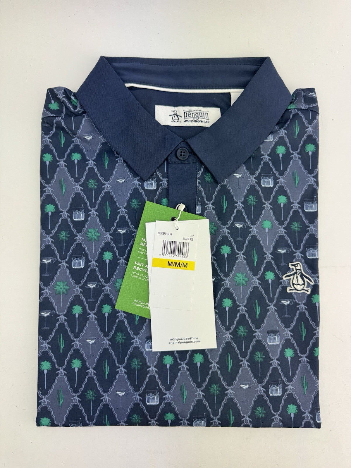 Men’s Original Penguin Golf Lattice Cocktail Blue Golf Polo Size Medium /311040