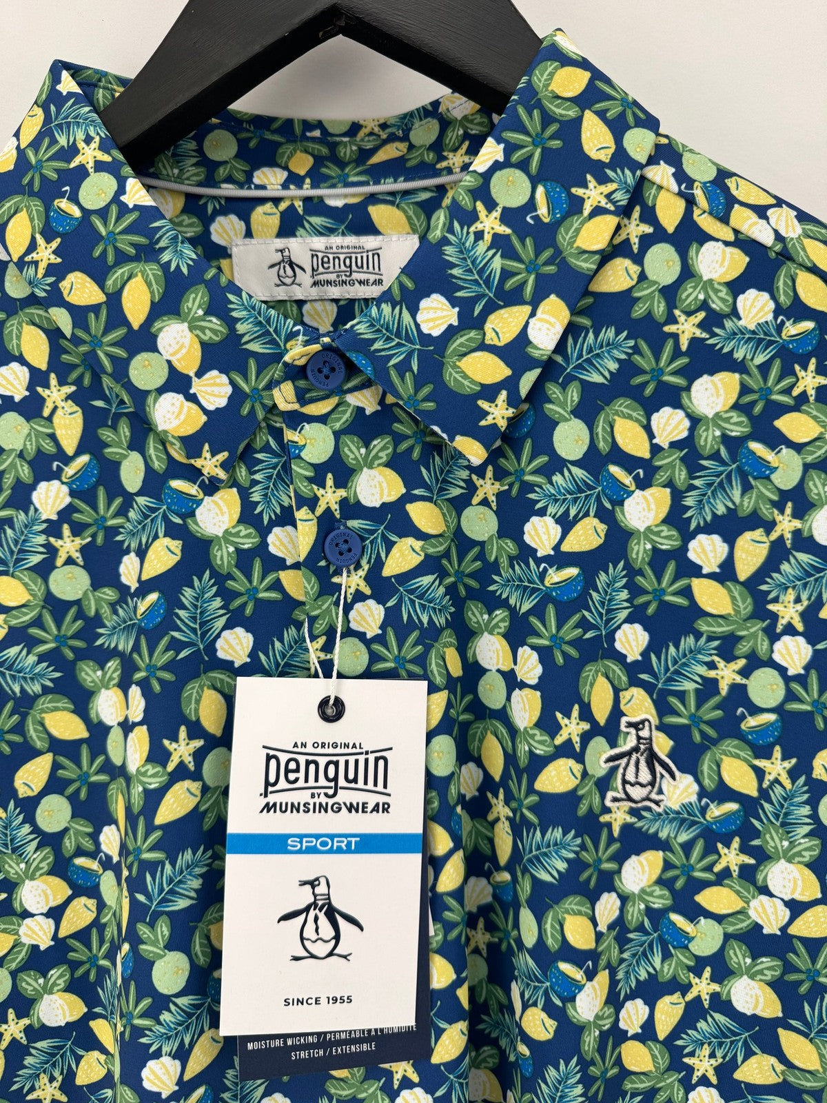Original Penguin Galaxy Blue Short Sleeve Polo Mens Large Floral Pattern/352945