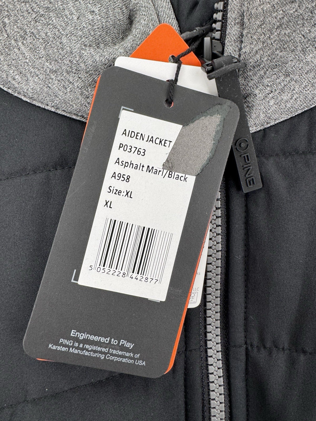PING Sorona Aura Aiden Mens Golf Jacket Size XL Water Resistant Black Grey/313387