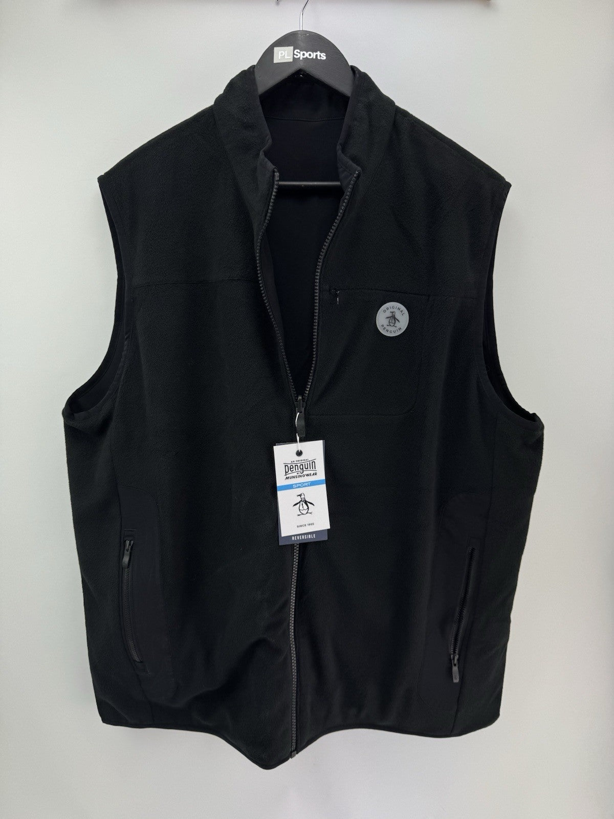 Original Penguin Golf Gilet Vest Reversible UK XL /Fleece /Black /New /305160