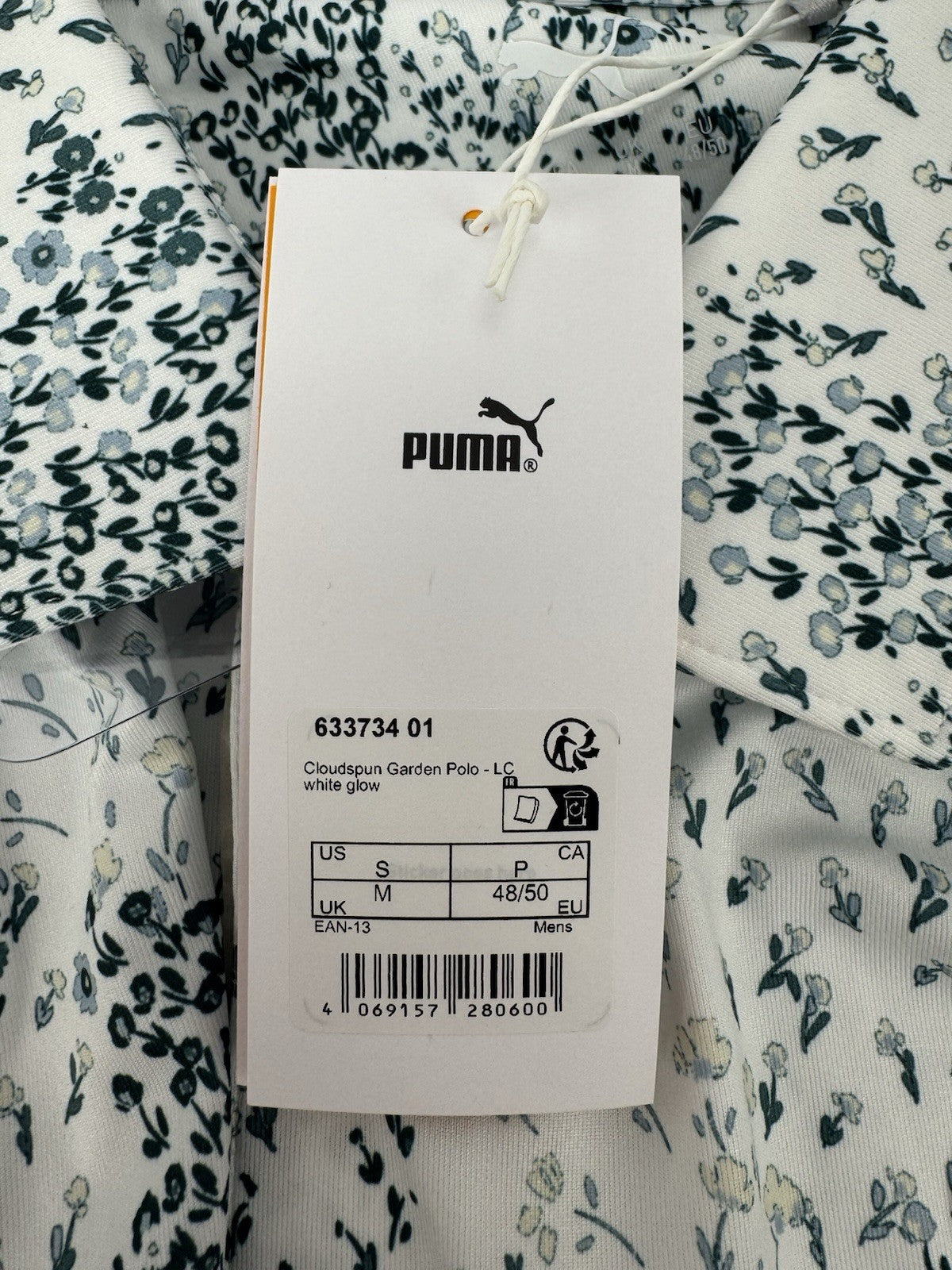 Puma Cloudspun Golf Garden Polo Men's Size Medium White Glow Floral Print/354187