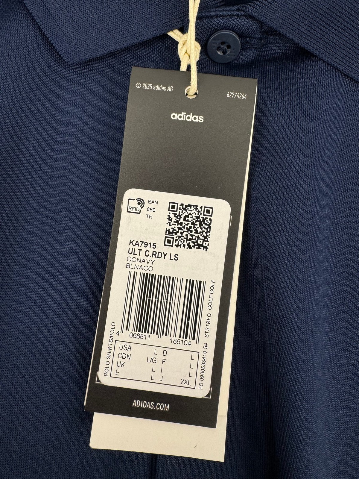 adidas Ultimate365 Cold.rdy Long Sleeve Polo Shirt Navy Size Large/328027