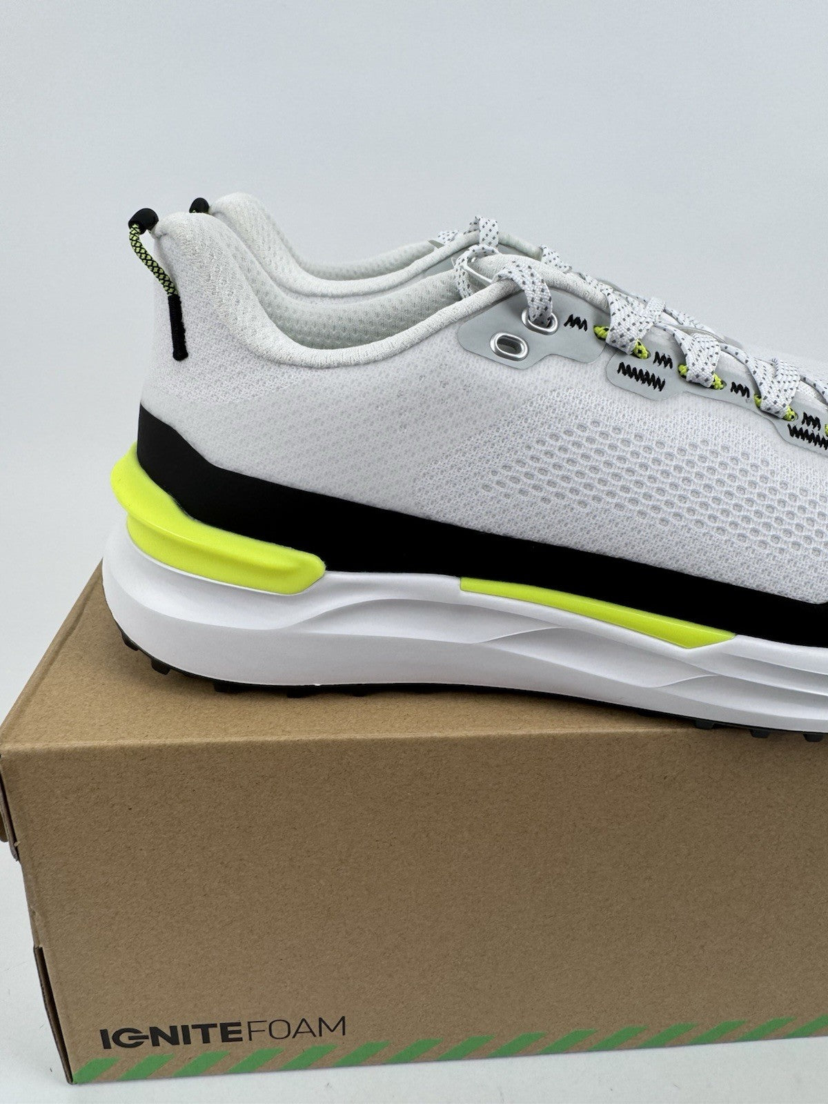 Puma IGNITE Elevate X Golf Shoes Mens Size UK 9 White Black Safety Yellow/3184910