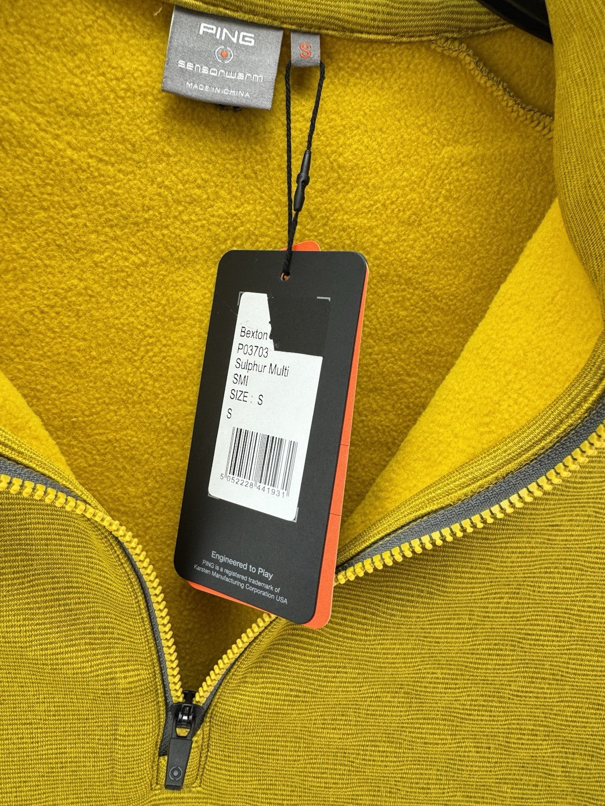 Ping Golf Mens Pullover Bexton Fleece 1/2 Zip /Yellow /UK Small /New /278646