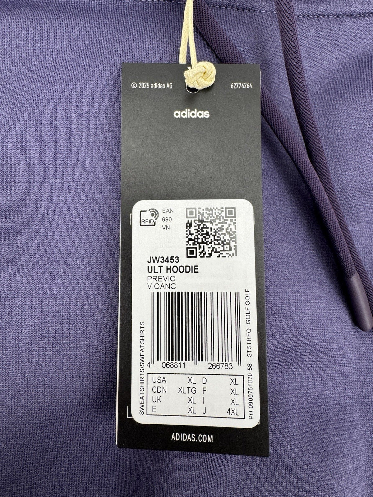 Adidas Hoodie Men's Purple Activewear Size XL Fleece Lined/3272610