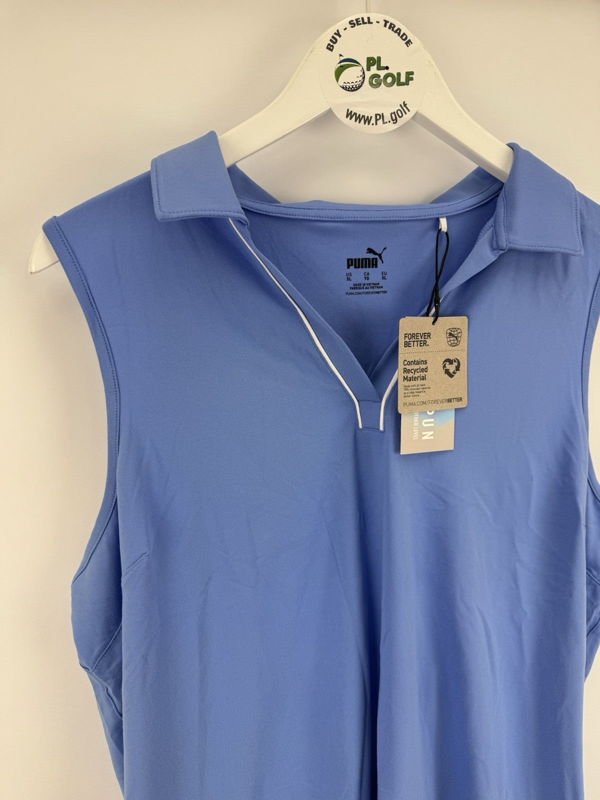 Women’s Puma Cloudspun Piped Sleeveless Golf Polo Size Large Blue Skies/ 318091