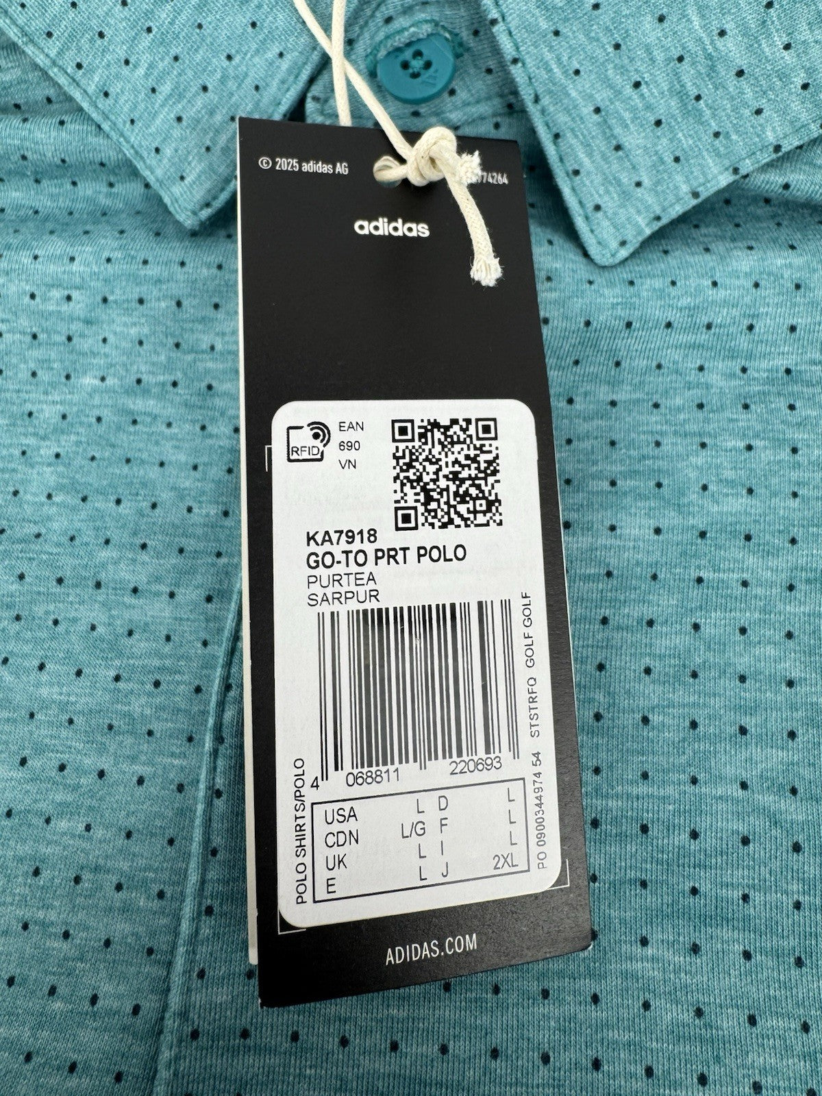 Adidas Go-To Rise Print Polo Shirt Men's Golf Size Large Pure Teal/3292011