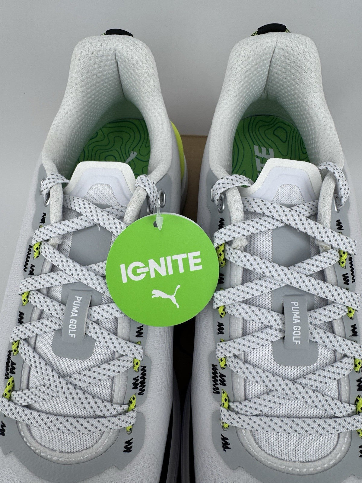 Puma IGNITE Elevate X Golf Shoes Mens Size UK 9 White Black Safety Yellow/321566