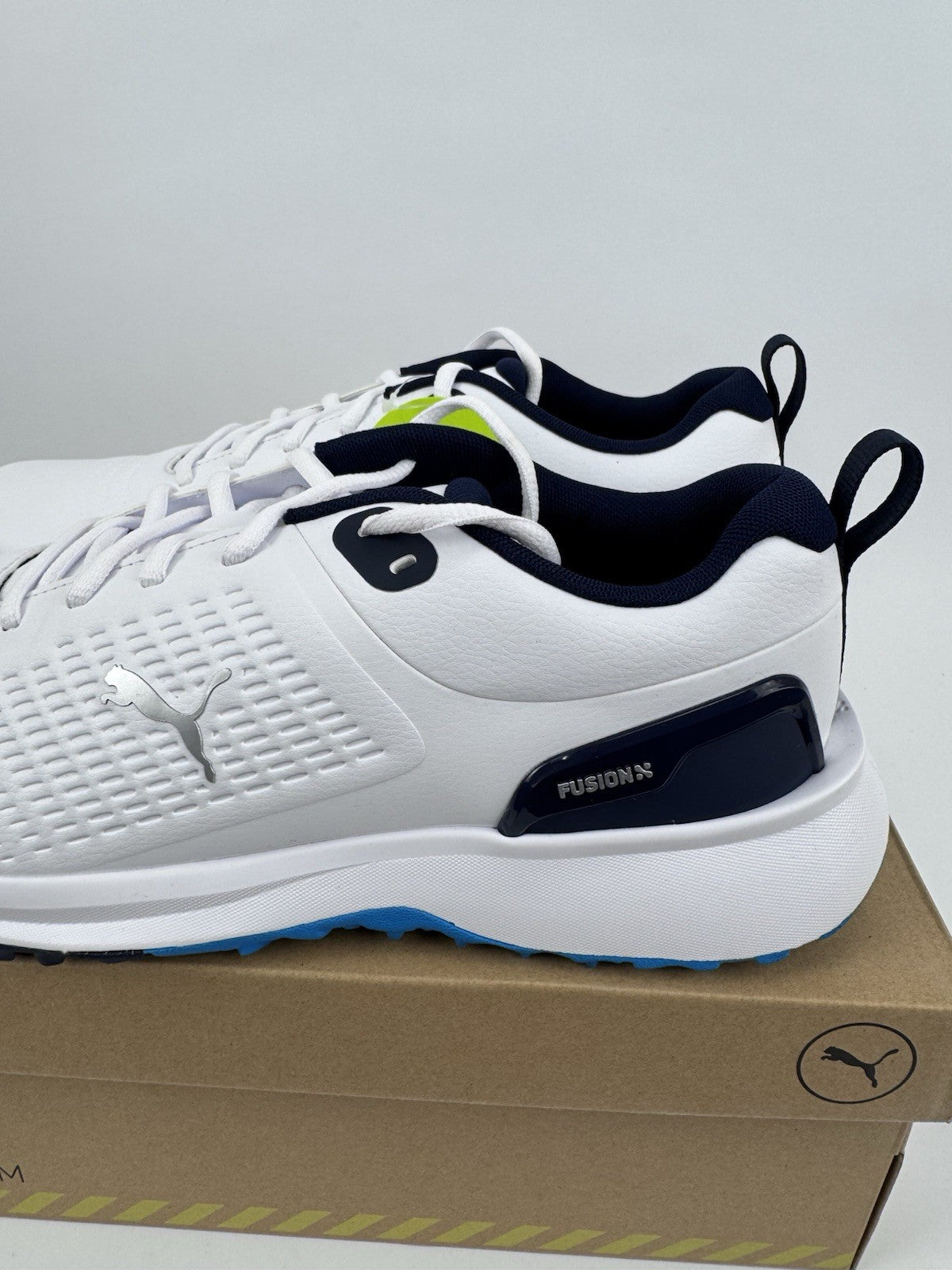 Puma Fusion Plus SL Golf Shoes Men's UK 9.5 White Deep Navy Waterproof/318533