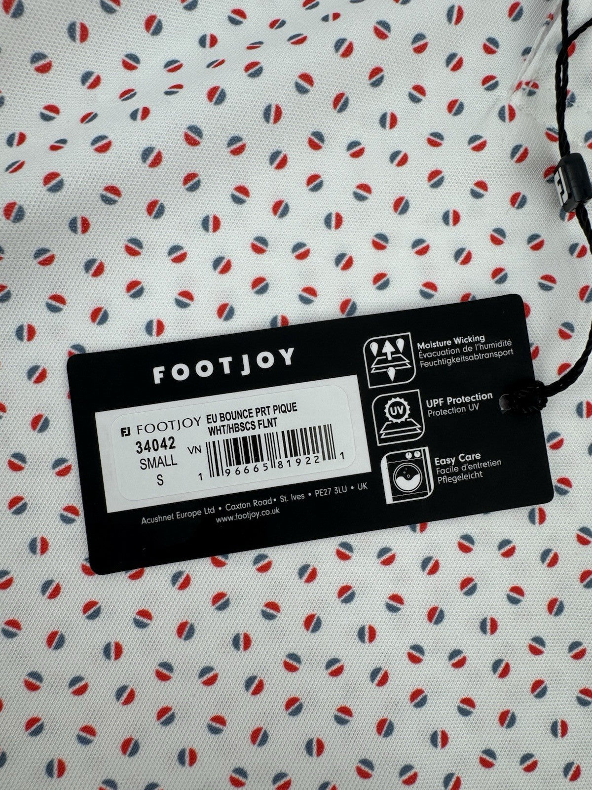 FootJoy Mens Bounce Print Pique Polo Shirt Size Small White Hibiscus Flint/3304811