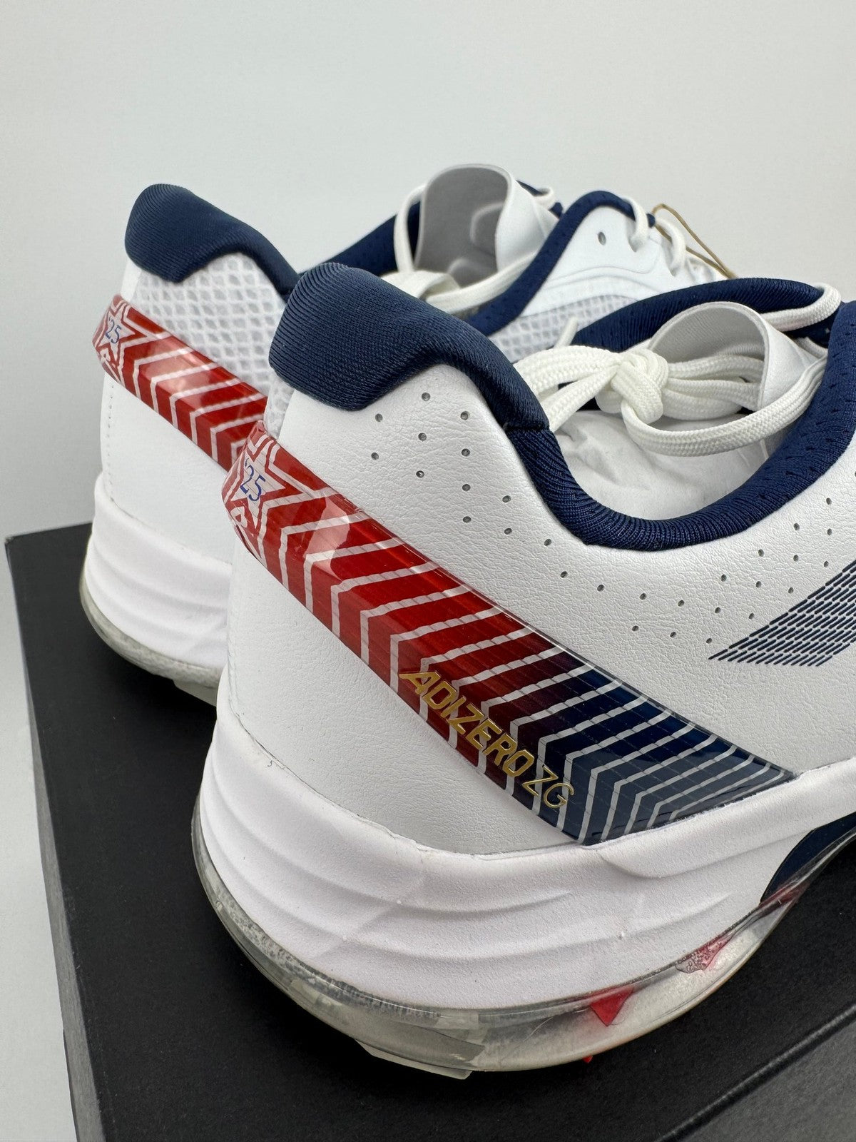 Adidas Adizero ZG Golf Shoes Men's UK 10.5 Medium White Blue Red Spikes/312514