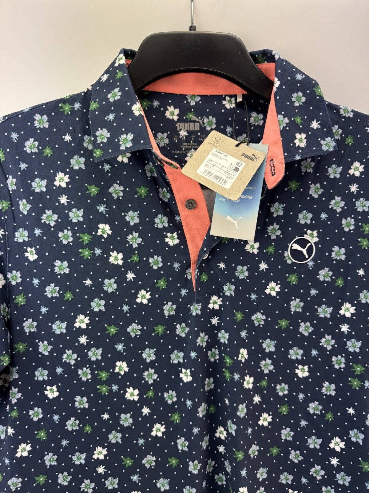 Puma Golf Mens Polo Shirt Cloudspun Floral UK Small /Navy /New /256363