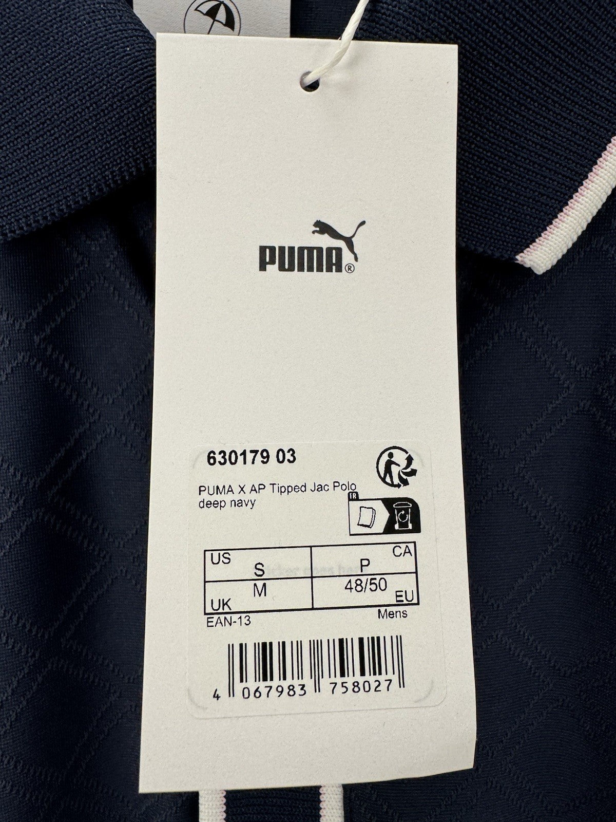 PUMA X Arnold Palmer Tipped Jac Golf Polo Shirt Men's Size UK Medium Navy/352974