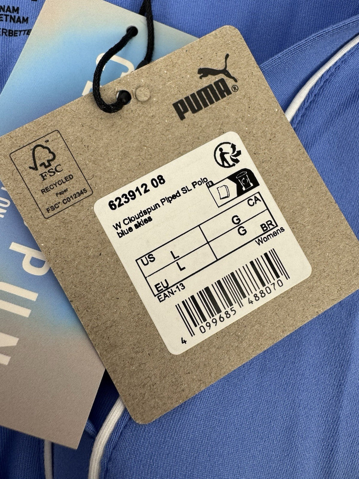 Women’s Puma Cloudspun Piped Sleeveless Golf Polo Size Large Blue Skies/ 318098