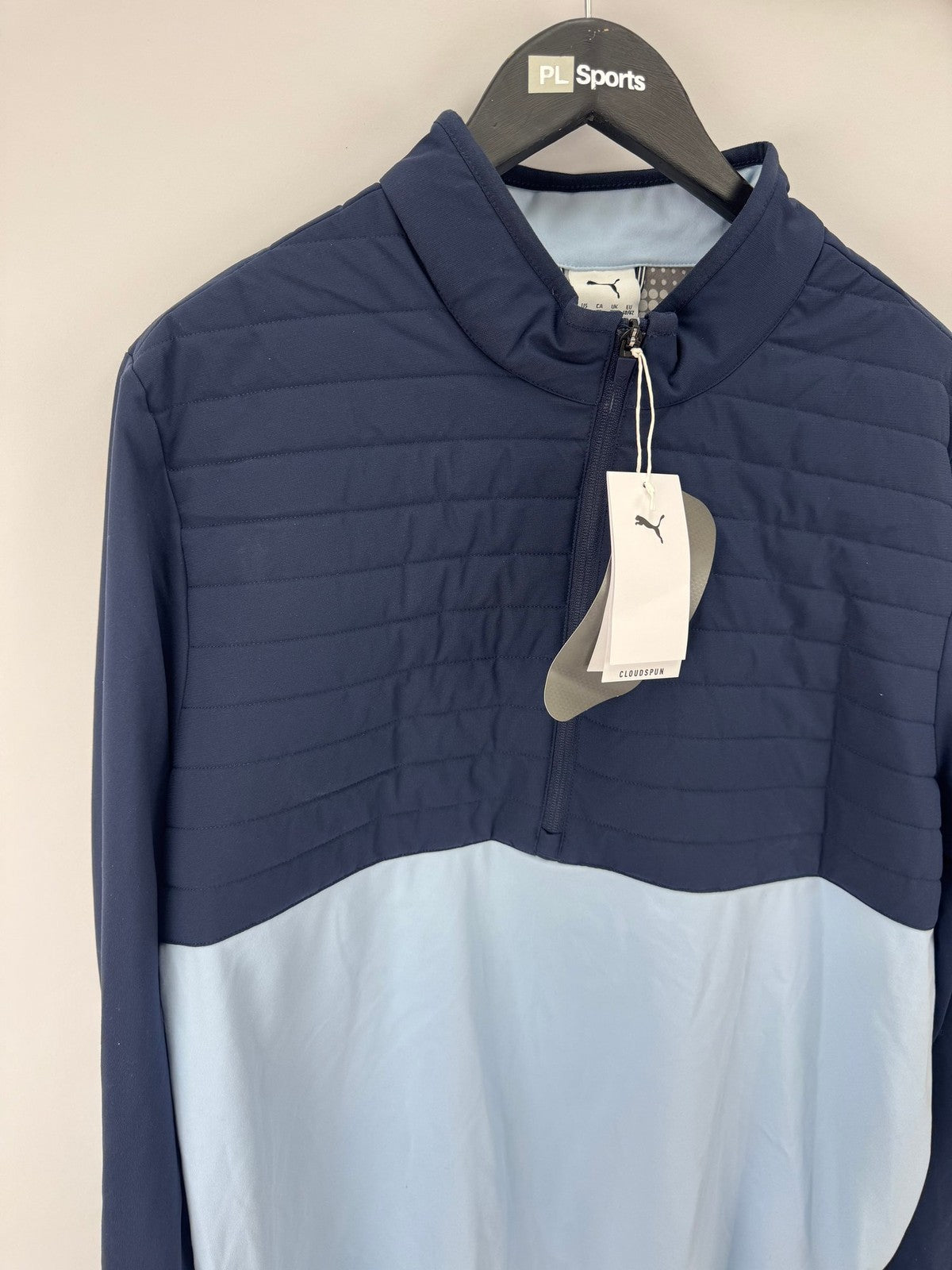 Puma Cloudspun Tech Hybrid Jacket Mens Small Deep Navy Light Blue Full Zip/354062