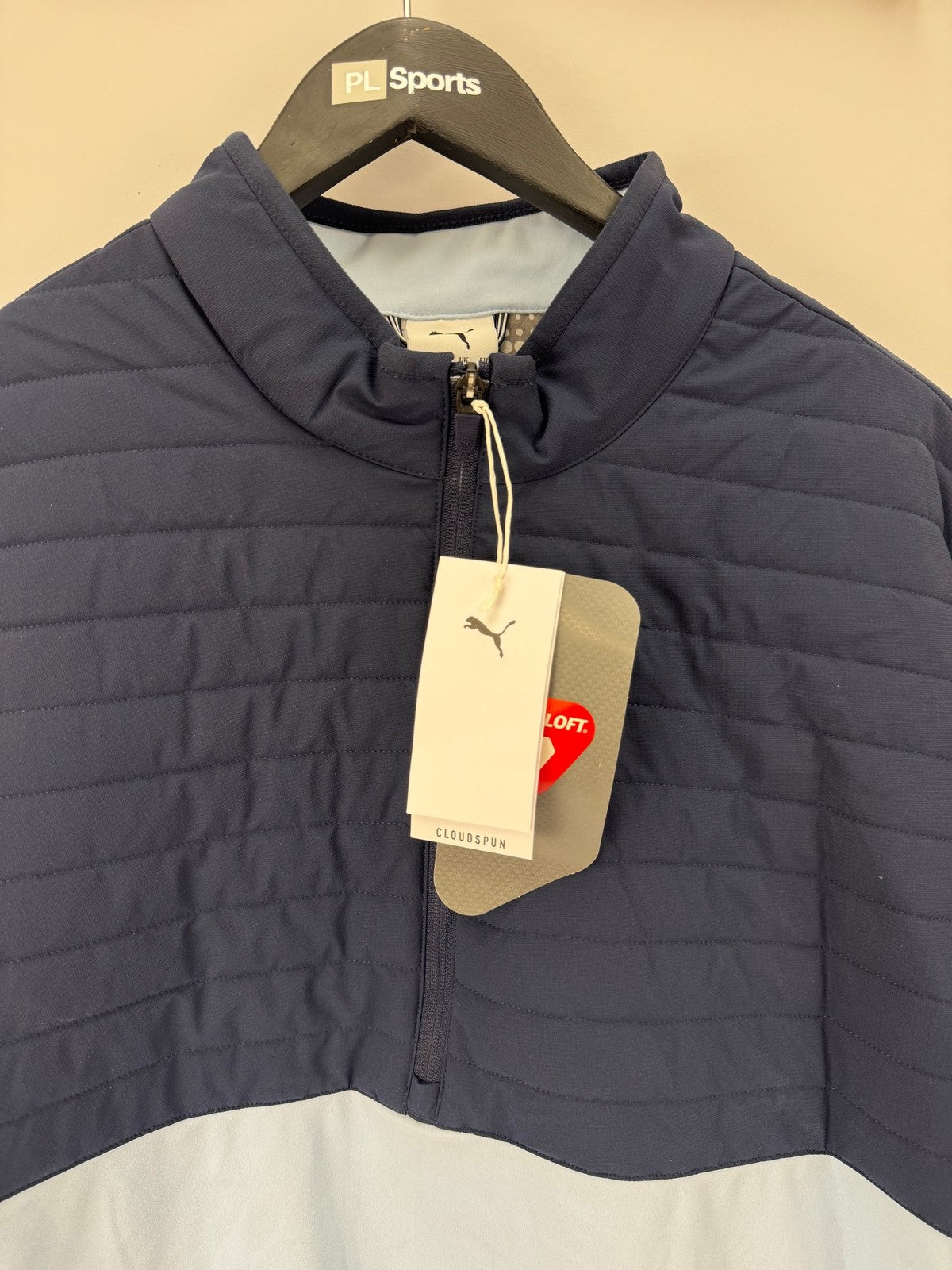 Puma Cloudspun Tech Hybrid Jacket Men's XXL Deep Navy Light Blue Full Zip/353936