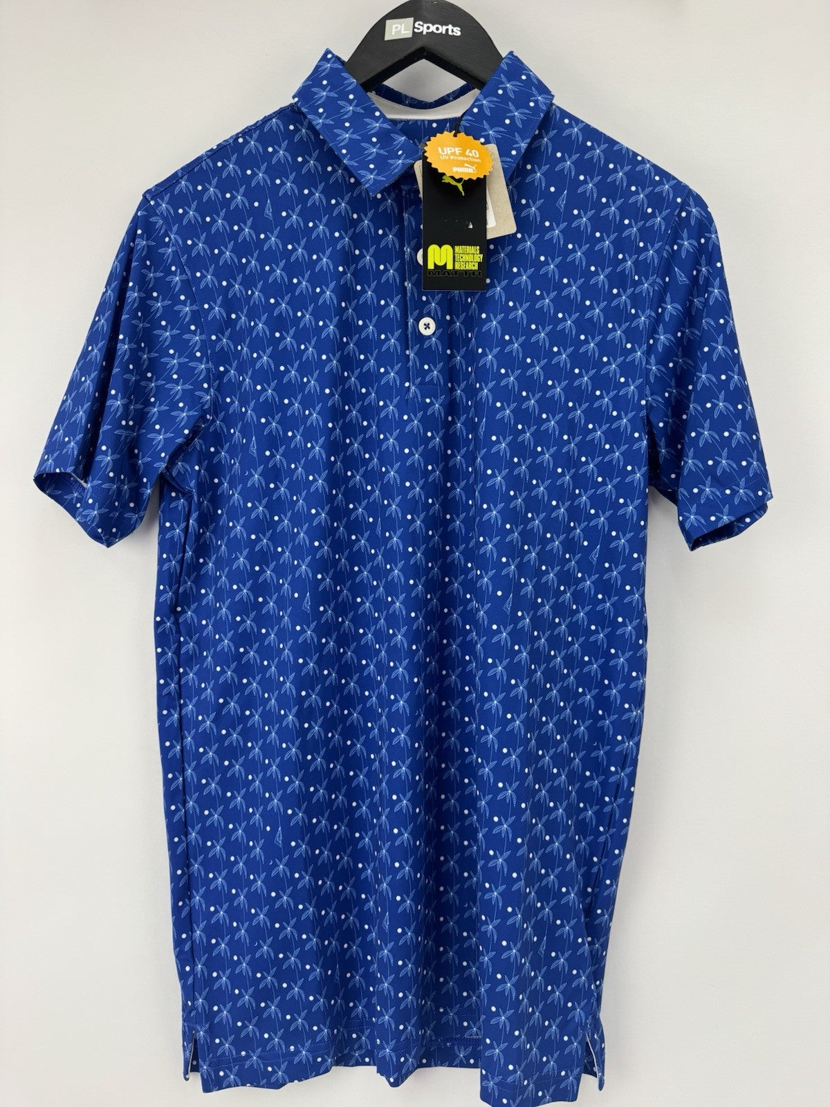 Puma Golf Mens Polo Shirt Mattr Palms Festive Blue White UK Size Small /352960