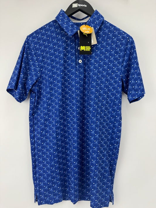 Puma Golf Mens Polo Shirt Mattr Palms Festive Blue White UK Size Small /352960