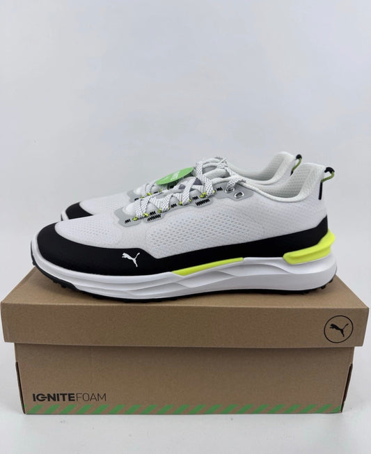 Puma IGNITE Elevate X Golf Shoes Mens Size 9.5 White Black Safety Yellow/31847